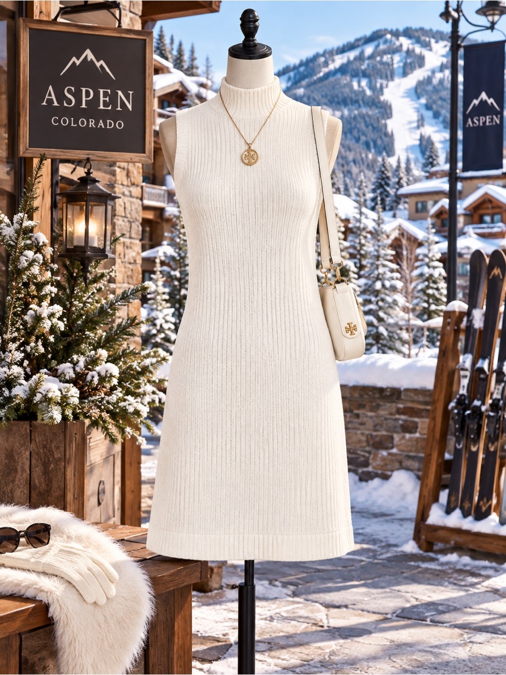 Sanctuary Ivory Ribbed High-Neck Mini Dress – Size M